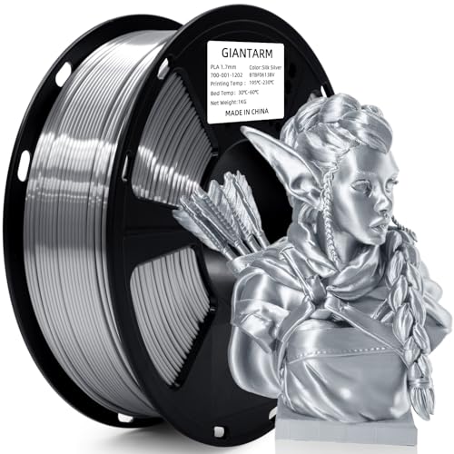 GIANTARM Silk Metallic Silver PLA 3D Printer Filament 1kg Spool, 1.75mm Dimensional Accuracy +/-0.03mm, 1080 Feet per Roll, Vacuum Packaging